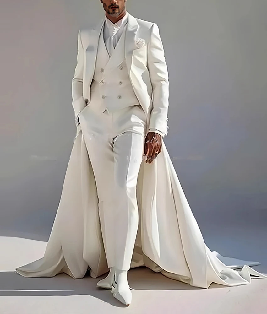 

Elegant long coat three-piece suit (Blazer+Vest+Pants ) host performance dinner men's suit Wedding Tuxedos Party Gowns