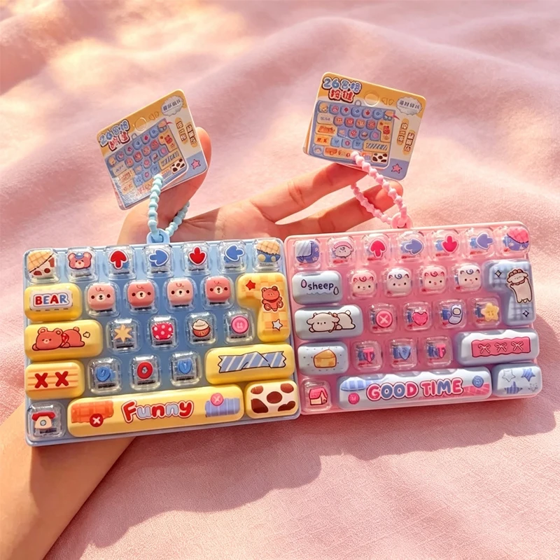 In Stock 26Grid** Keycap Clicker Anti Stress Fidget Keyboard Keychain Decompression Button Cartoon Party Favor Gift 26구 키캡 키링