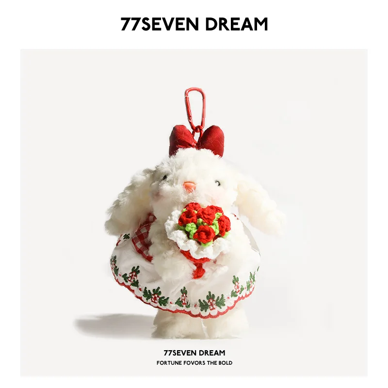 

2026 Рюкзак-букет из искусственного меха с кроликом, очаровательное плюшевое украшение для автомобиля с гибкими ушками и подарочной коробкой для праздничного сезона