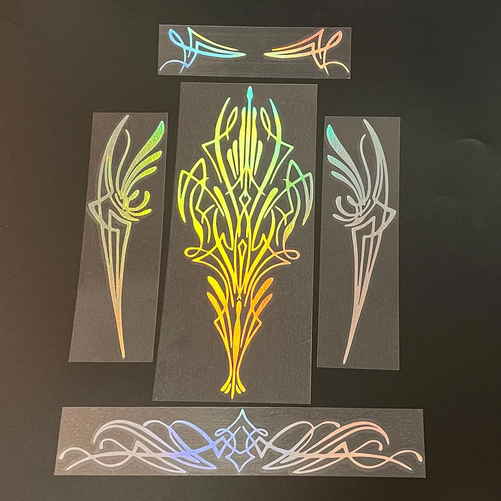 5PCS Swan Wing Stripe Vinyl Decals 2D Flat Racing Stickers for Motorcycle Bike Skateboard Guitar Car Truck Window Bumper Helmet
