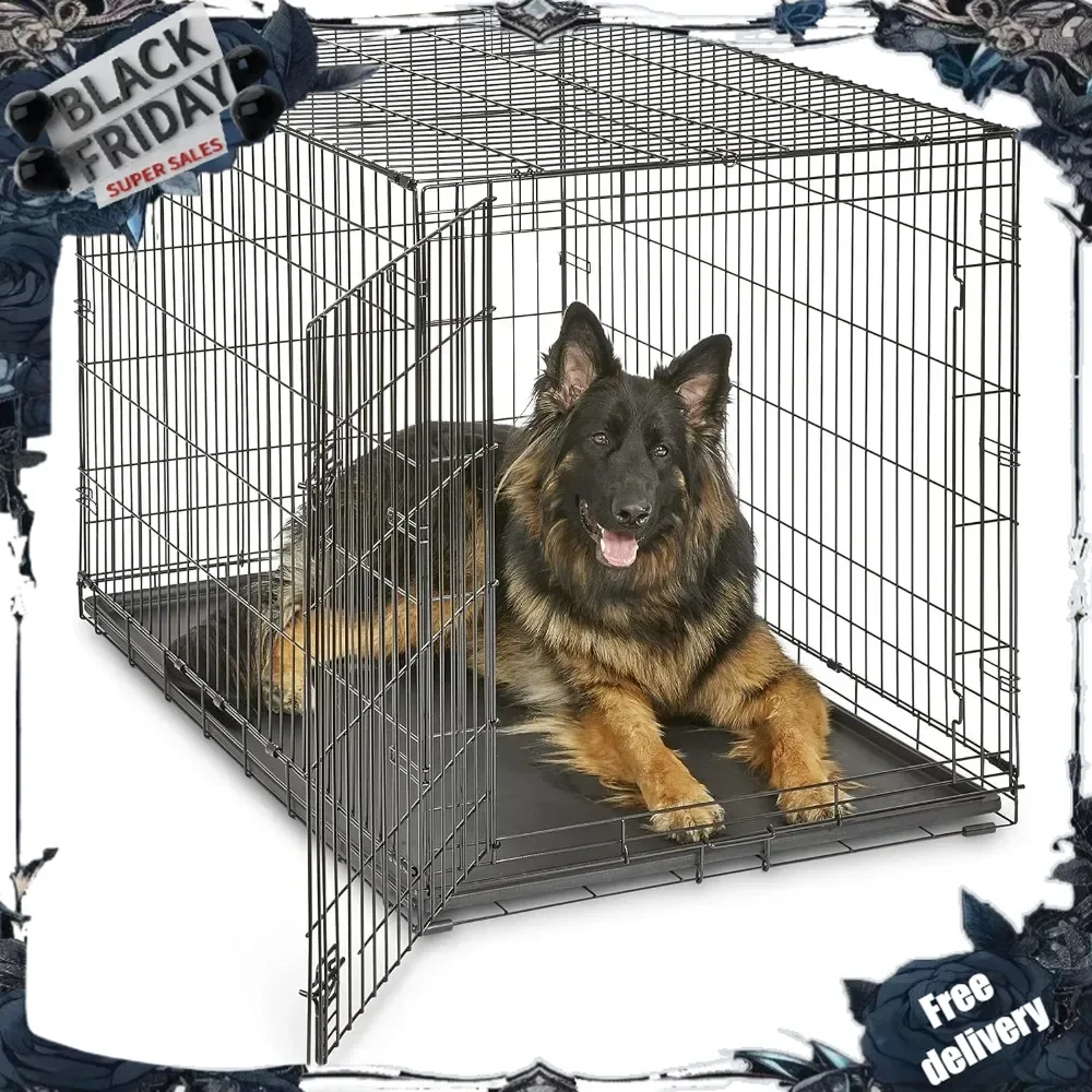 Newly Enhanced Single Door Dog Crate, Includes Leak-Proof Pan, Floor Protecting Feet, & New Patented Feature