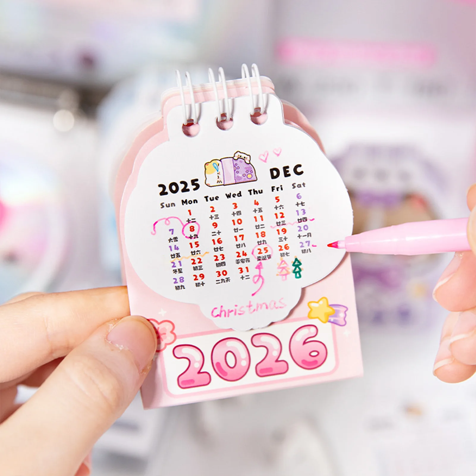 

2026 Cartoon Cat Mini Desktop Calendar Cute Animal Desk Calendar Small Office Table Decor Novelty New Year Christmas Gifts