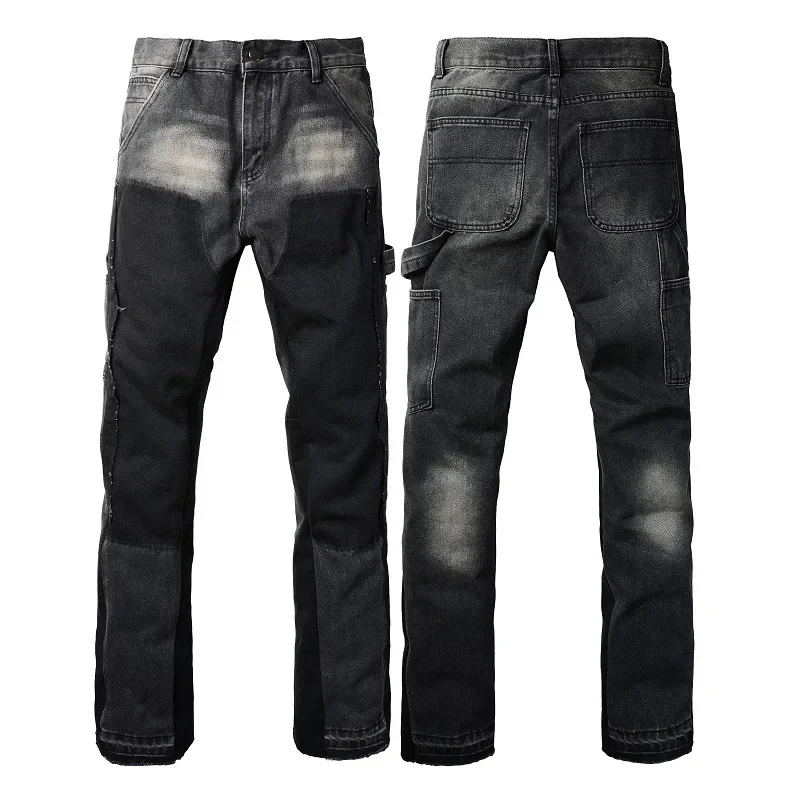 

European and American Retro Trendy Jeans with Contrasting Colors, Fashionable Flared Design, High-end Feel and Slim Fit for Men.