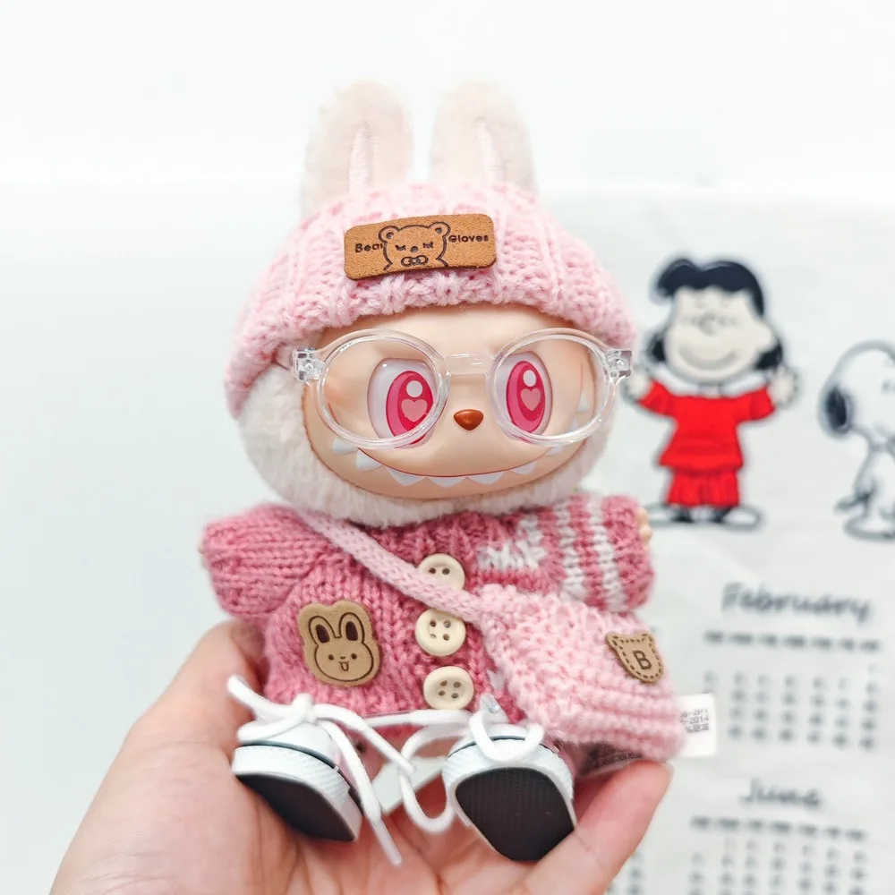 

For 15-17cm Labubu Doll Accessories Outfit Clothes Bear Label Hat Love Sweater Set Cute Decoration Little Clothes Toy Collectors