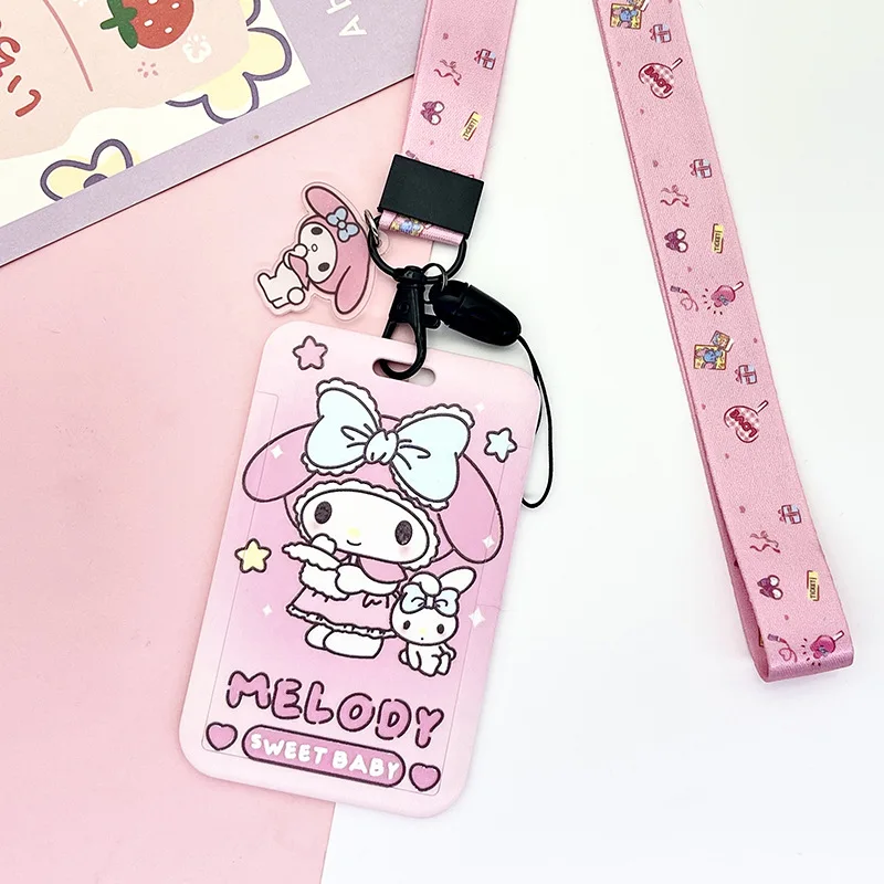 Sanrio Hello Kitty Card Holder Girl Student PVC Hanging Neck Card Bag Cartoon Kuromi Melody Anti-degaussing Card Protective Case