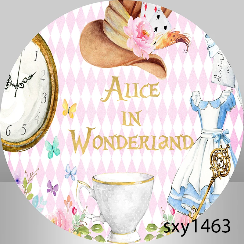 Alice In Wonderland Circle Round Backdrops Girls Afternoon Tea Birthday Party Background For Photo Studio Dessert Table Banner