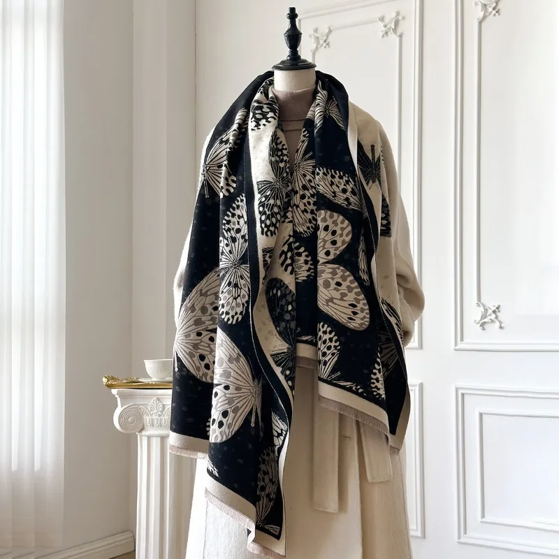 

New leopard print and butterfly pattern simple and stylish commuting travel warm acrylic shawl cape for women