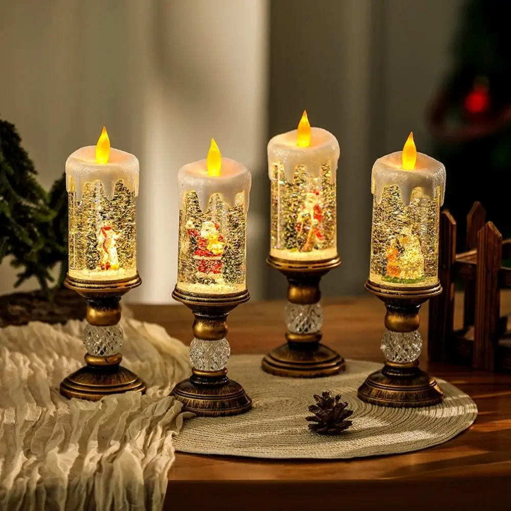 

24PCS/Set Santa Claus Christmas Candle Light Snowflake Xmas Decor Christmas Ornaments Scene Decoration Props Water Injection