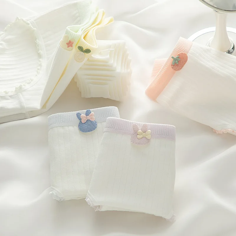 Young Girl Underwear 6pc/lot Cotton Lovely Middle Waist Briefs Student Panties Children White Summer Teenagers Fashion