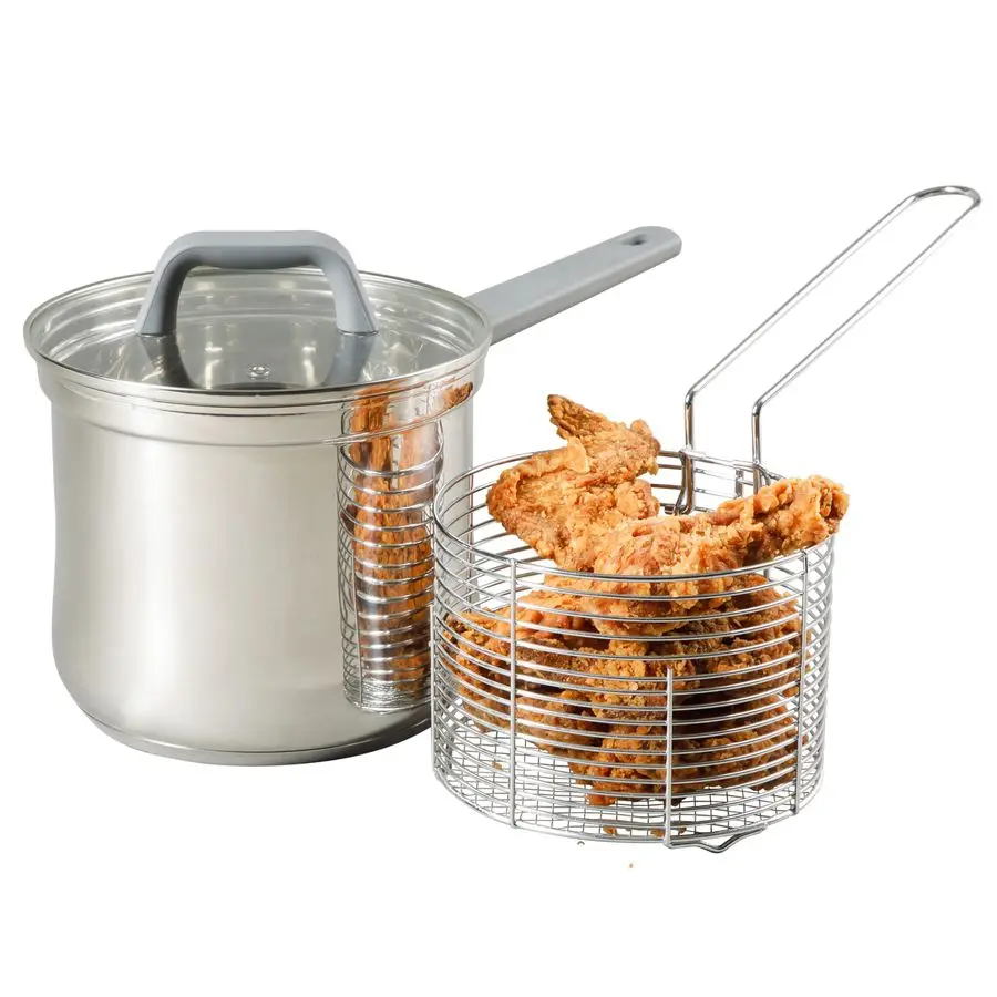 

Beauford 3.65Quart Stainless Steel Deep Fryer Pot with Basket amp Glass Lid Induction, Oven amp Dishwasher Safe, 5Ply Encapsulat
