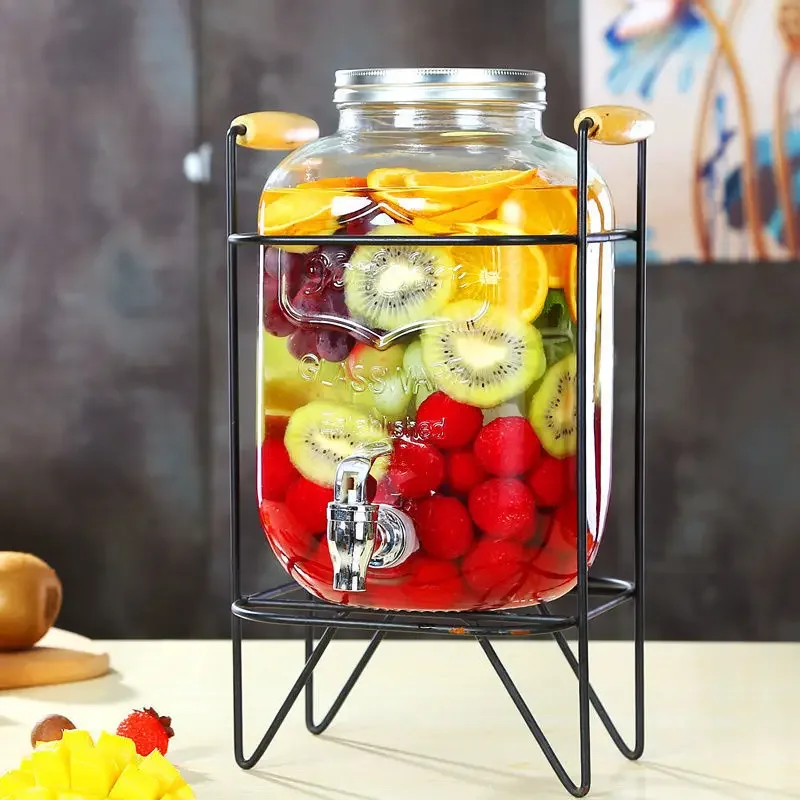 Beverage Bucket with Fauct 4L Glass Jar Party Juice Dispenser Glass Drink Beverage Dispenser with Tap and Stand