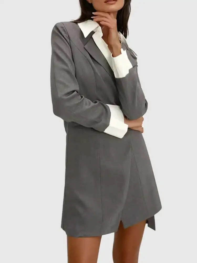 TLXT Modische Damen-Blazerjacke mit V-Ausschnitt, asymmetrischer Saum, Gürtel, Spleißen, Farbe, lässig, elegant, Mantel, 2022, Sommer, neu, XK1400