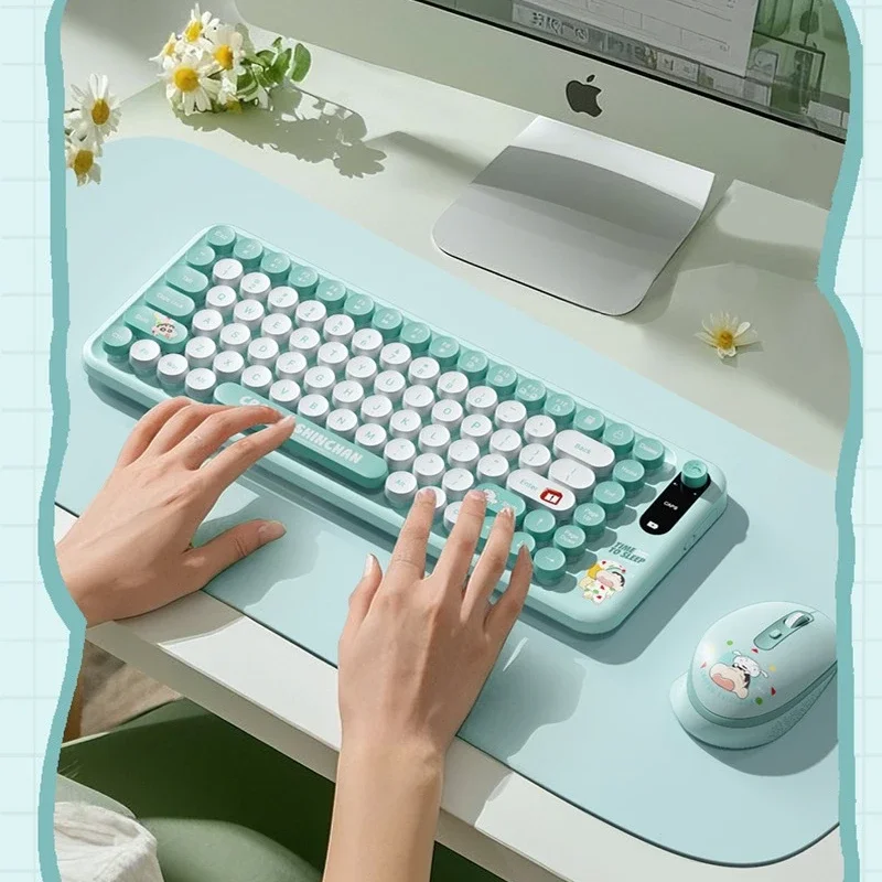 

Cartoon Crayon Shin-chan Wireless Keyboard & Mouse Set for Laptop Computer Cute Theme Keycaps 2.4G Wireless Silent Keyboards
