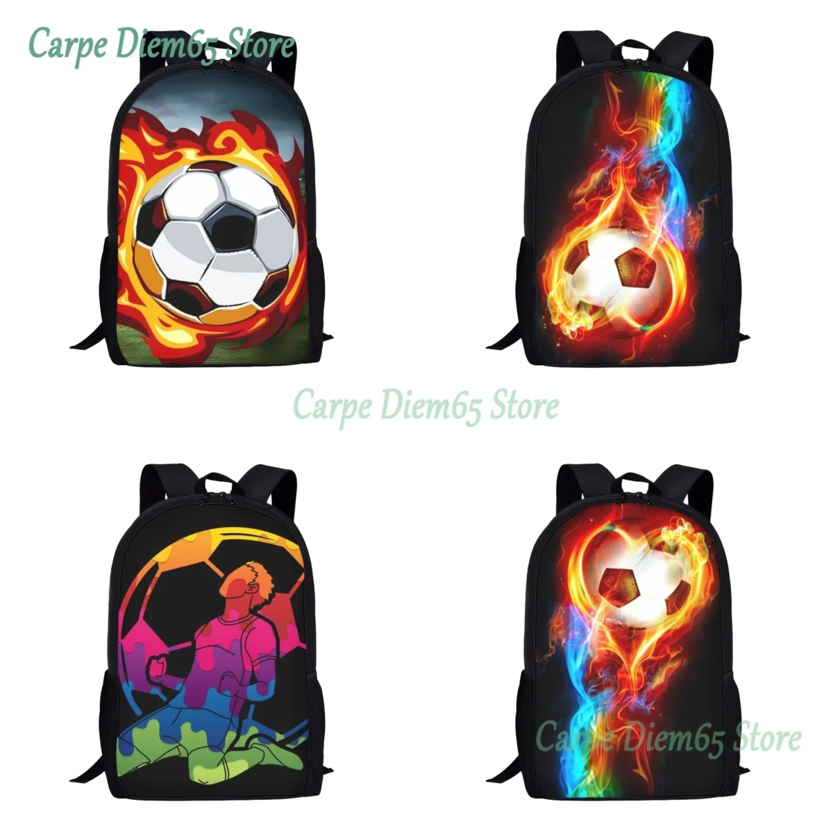 

Men Backpack Football with Flames 3D Pattern Large Capacity 17 Inch Travel Women's Bagpack Children School Bags Shoulder Mochila