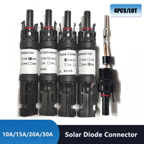 4PCS Solar DC Connector Built-into10a 15a 20a 30a Diodes For PV System Solar Panel Parallel Connection Antireflux Protection