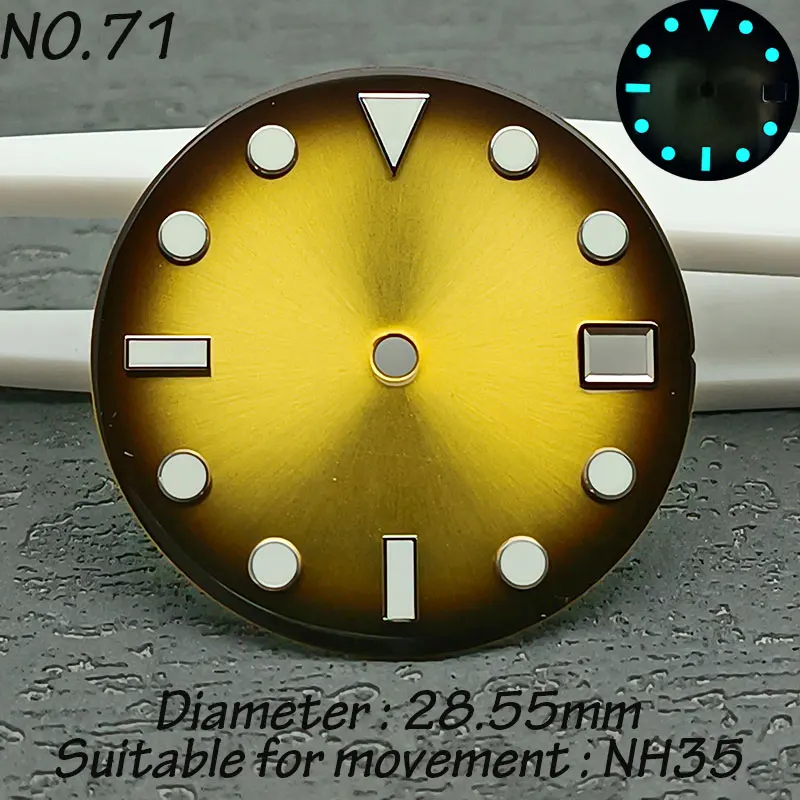 Cadran de montre à calendrier unique, C3, cadran lumineux super bleu, pièces d'assemblage de mouvement NH série 35, logo personnalisable, 28.55mm