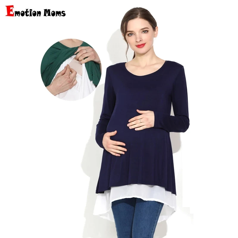 

New Long Sleeve Maternity Tshirt Spring Autumn Breastfeeding Clothes Soft Stretch Nusing Tops Invisible Lift Up Feeding Baby