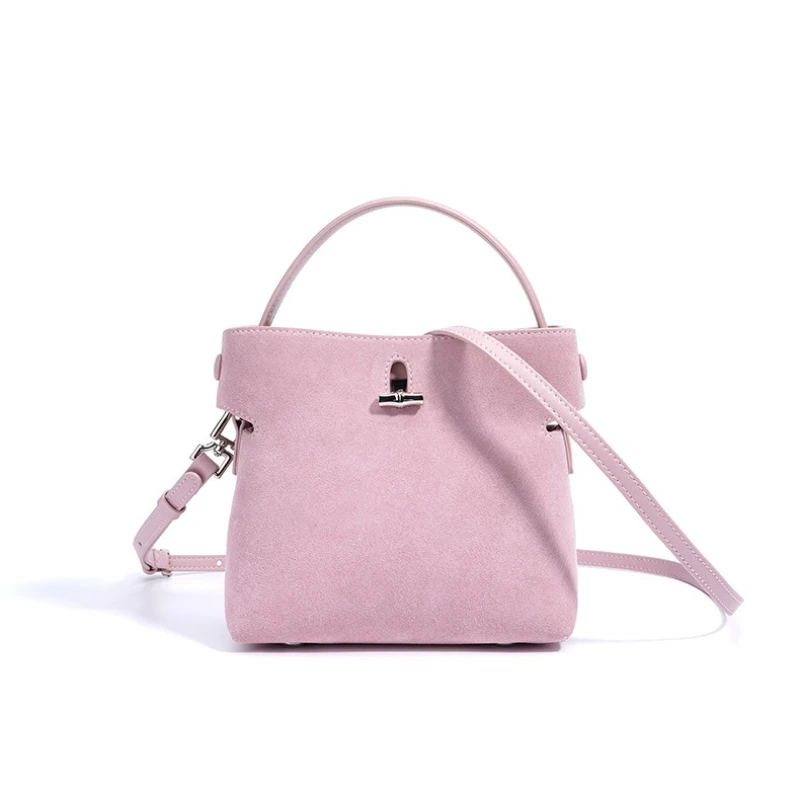 

Luxury Designer Women Frosted Genuine Leather Shoulder Bag Female Handbags Small Bucket Daybag Mini Crossbody Phone Bag Purse