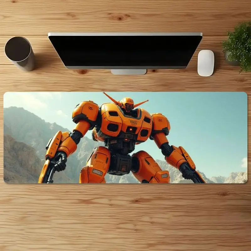قطعة واحدة من حصيرة مكتب الألعاب الميكا الروبوتية العملاقة باللون البرتقالي - مشهد جبل الخيال العلمي الملحمي، طباعة عالية الدقة، غير قابلة للانزلاق، سطح أملس لألعاب عيد الميلاد