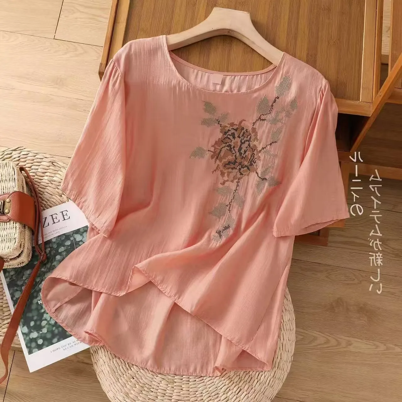 

Женская футболка больших размеров из хлопка и льна с коротким рукавом, круглым вырезом, базовая, для повседневной носки, весна-лето, новый стиль