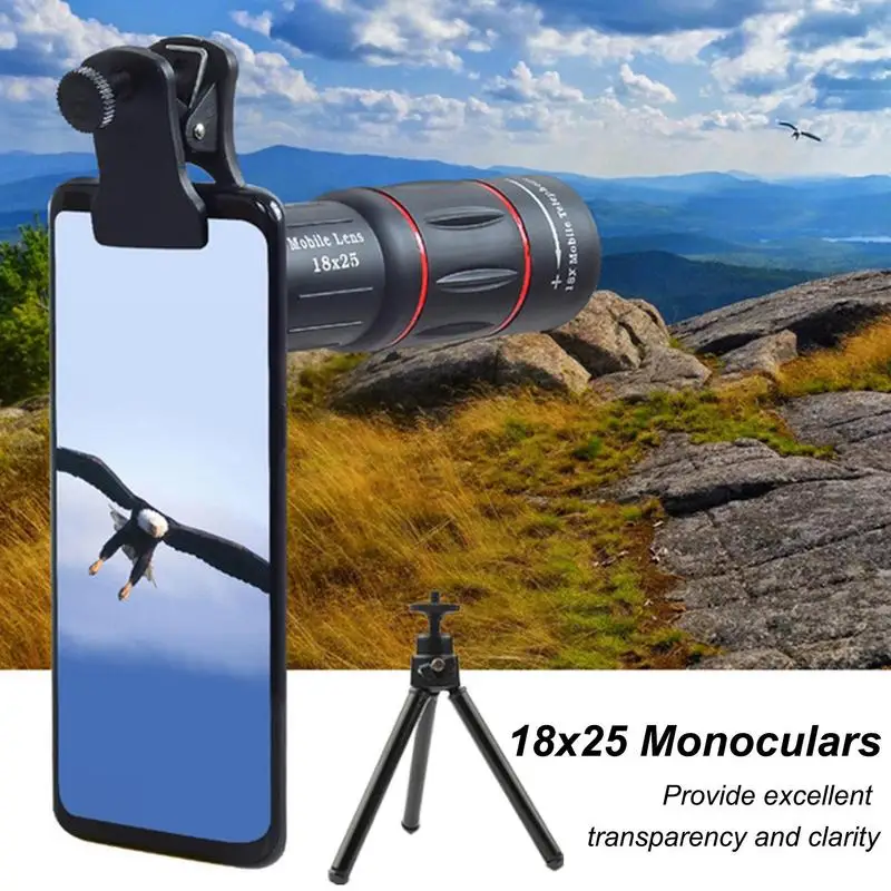 Phone Lens Monocular 18X25 Monocular Telescope Lightweight Lightweight High-Definition With Smartphone Adapter Tripod For Bird