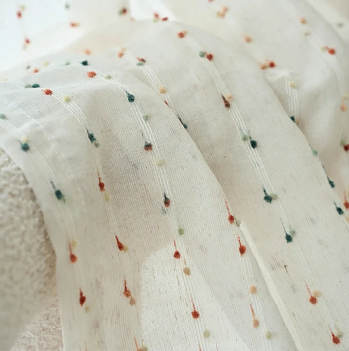 1PC Retro French Rainbow Jelly Bean Linen Gauze Curtains for Living Room and Bedroom Blackout Curtains