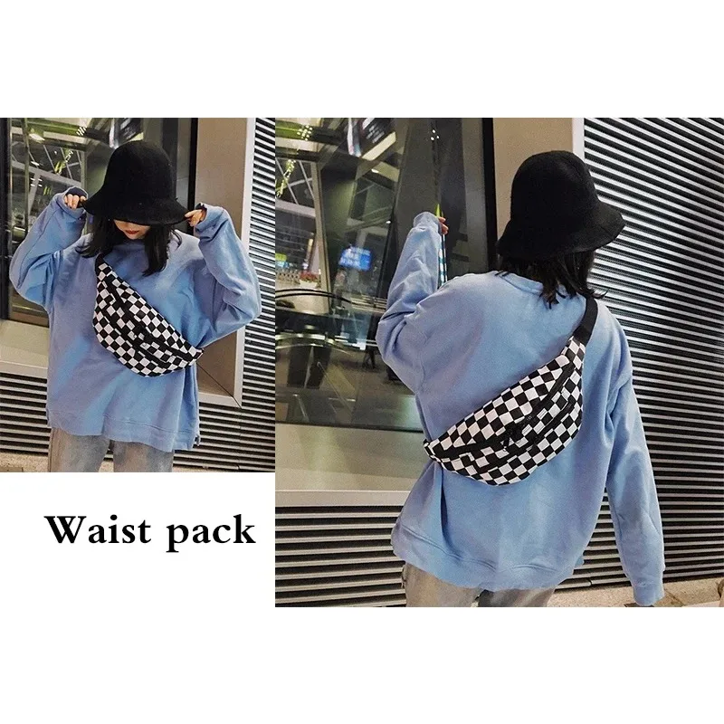 

Fashion Women Plaid Waist Bag Canvas Belt Bag Trendy Hip Hop Chest Pack Bum Bag Cell Phone Pocket Pouch