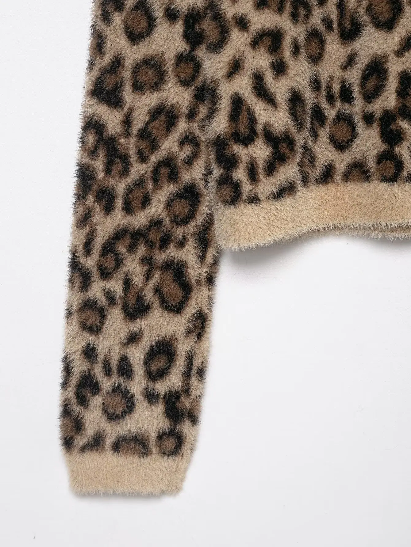 Femmes léopard col rond mode tricot pull automne hiver femme décontracté court pull pull dame trajet à manches longues hauts
