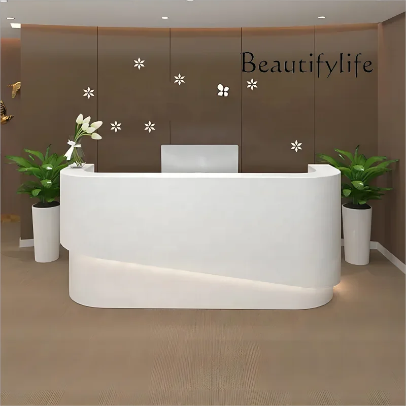 custom.Counter Front Desk White Office Reception Table Furniture With Led Light Small Display Racks Counter Desk