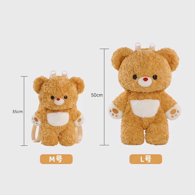 Cute Bear Plush Backpack Squishy Fluffy Animal Shaped Bag for Girls Casual Daily Use Cartoon School Bag with Removable Straps