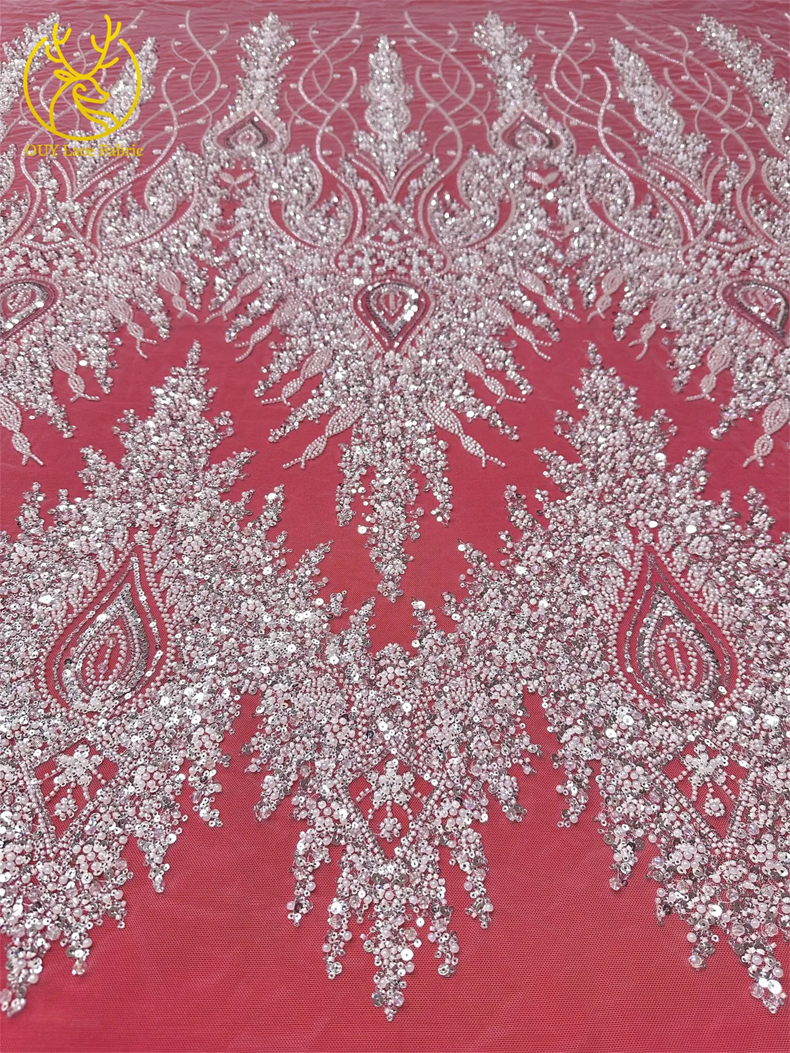 Neues Design Afrikanischer Bräutigam Stickerei-Perlen-Spitzenstoff Hochwertiger Französischer Pailletten-Netzstoff Nigerianisches Damen-Abendkleid – Detail 6