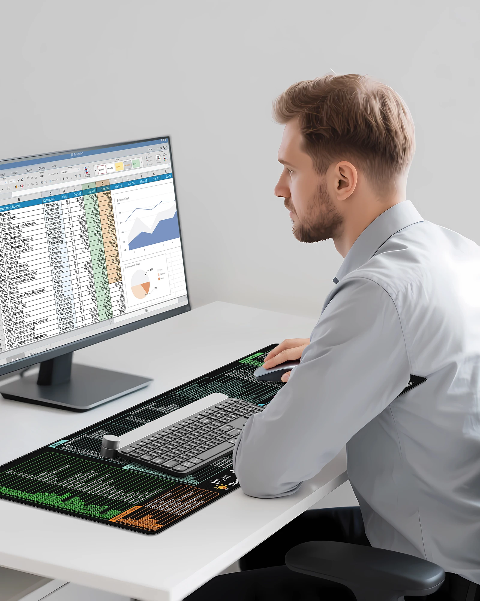 لوحة مكتب Excel Cheat Sheet - لوحة ماوس XL للألعاب |   حصيرة مكتبية للوحة المفاتيح والماوس |   حصيرة الكمبيوتر مع اختصارات اكسيل