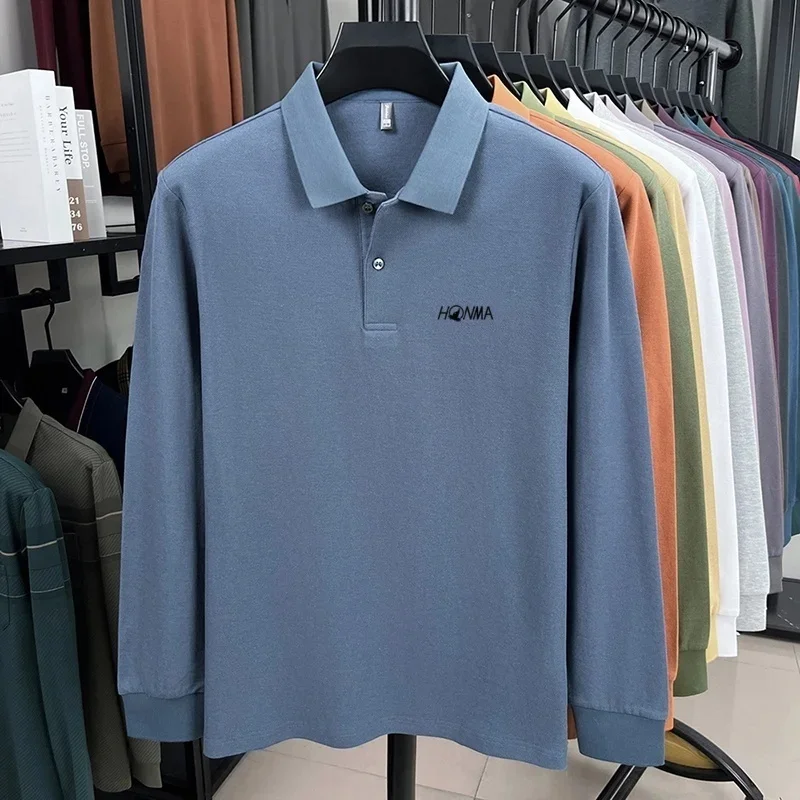 100% cotton men's luxury T-shirt autumn new long sleeved polo shirt high-end brand letter printed business casual sport golf top - Image 5