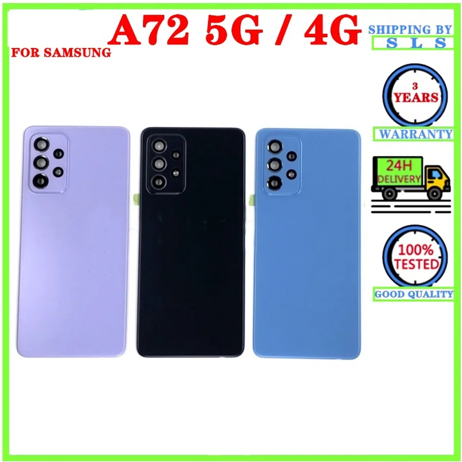 For Samsung Galaxy A72 4G A725 LCD Middle Frame Bezel Cover+Battery Cover Rear Back Door Lid+Camera Lens