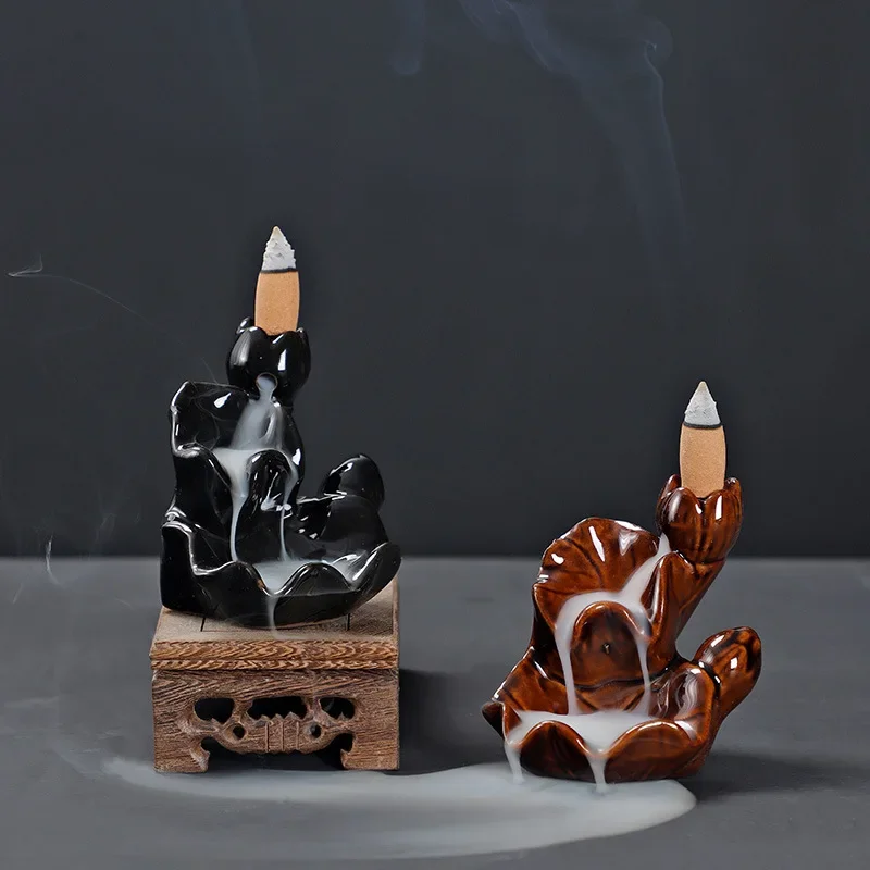 Small ceramic reverse flow incense burner, aromatherapy stove decoration, creative Buddha hand indoor home fragrance