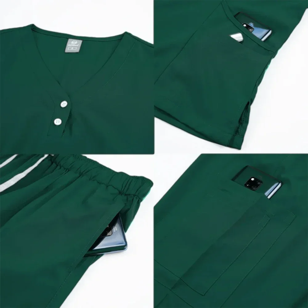 Seragam Bedah Set Scrub Wanita Pakaian Kerja Salon Kecantikan Perawat Medis Atasan Scrub Klinis + Celana Setelan Tunik Perawatan Dokter Spa