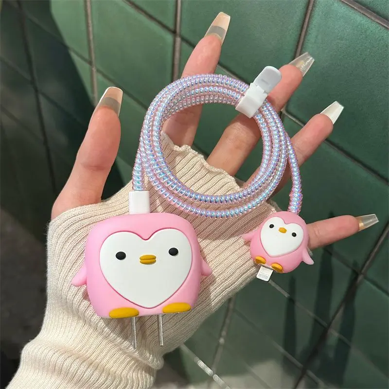 3D Cartoon Animal Penguin Charger Case for iPhone 18W 20W Fast Charging Cover Protective Charger Head Sleeve Shell