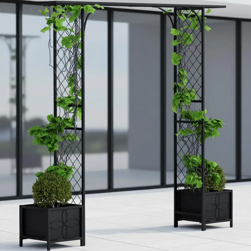 

Garden Arbor with Planters, 83.5'' High x 90.5'' Wide, Outdoor Arch for Climbing Plant, Decorations Pergola with Plant Baskets