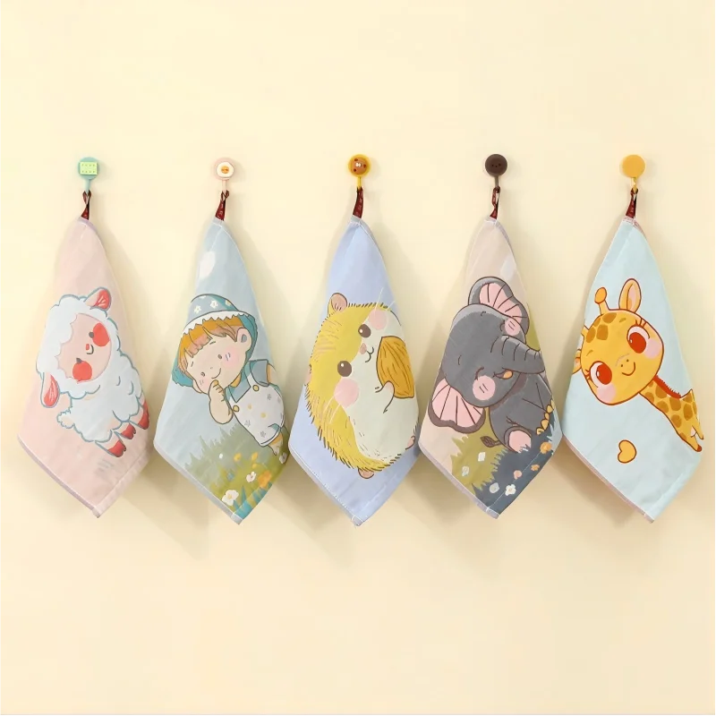 1/3/5 Pcs Cartoon Square Towel Face Towel Cotton Drool Towel Multi-layer Gauze Hand Towel Jacquard Towel All Cotton