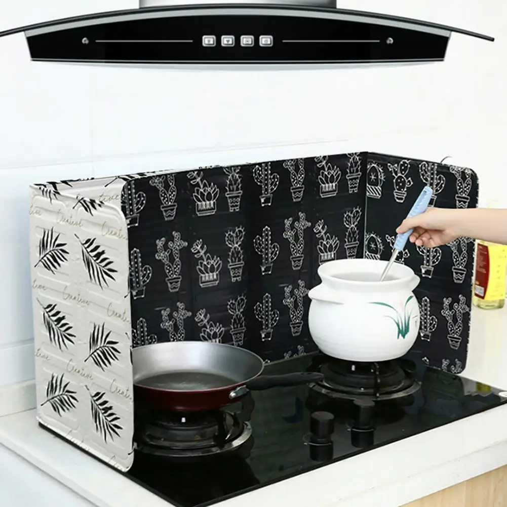 Kitchen Splatter Guard Oil Insulation Guard Foldable Heat Resistant Nonstick Splatter Guard with Modern Leaf Print for Stove Top