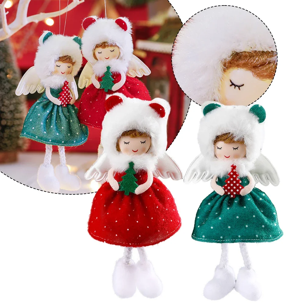 Lovable Tree Decoration Christmas Doll Elf Feather Hanging Ornaments Holiday Party Pendant Plush Red and Green Restaurant