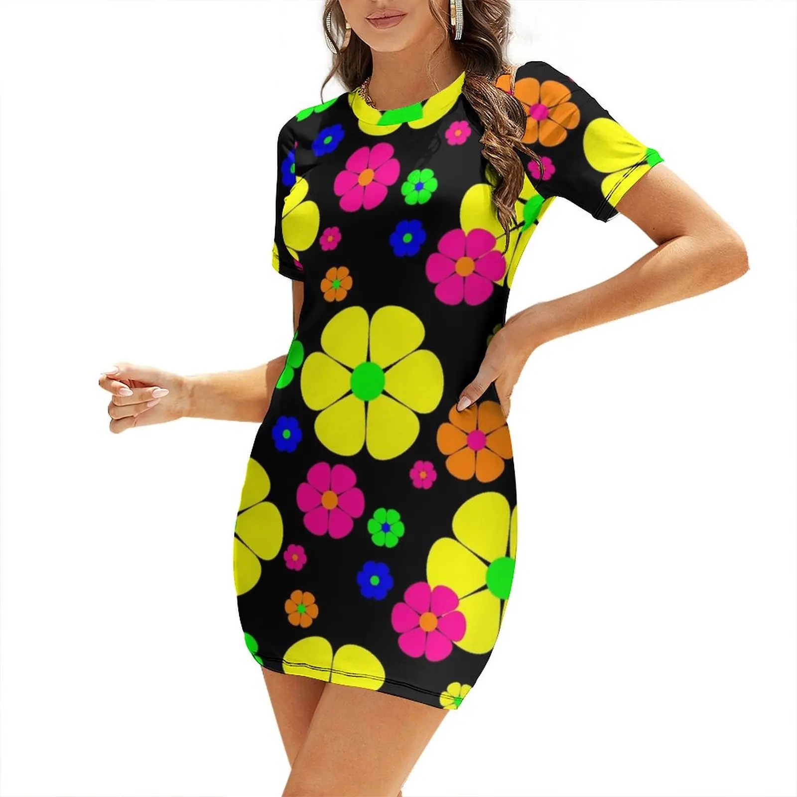 

vintage mod floral Short Sleeved Dress loose summer dress beach dress Women's evening for women