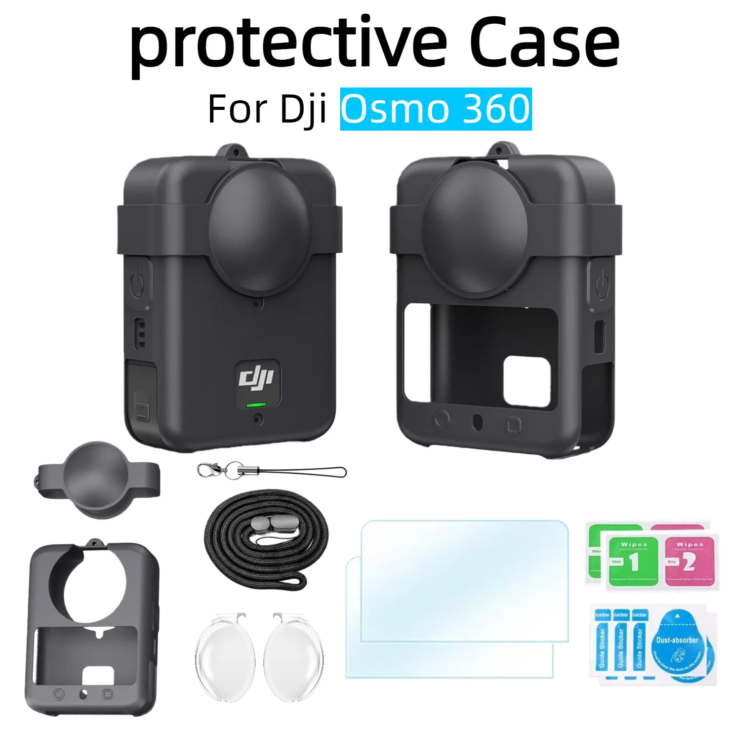Kit de Acessórios para Câmera Dji Osmo 360 Protetor de Lente/Capa Protetora de Silicone/Protetores de Tela/Caixa Acessórios para Câmera de Ação