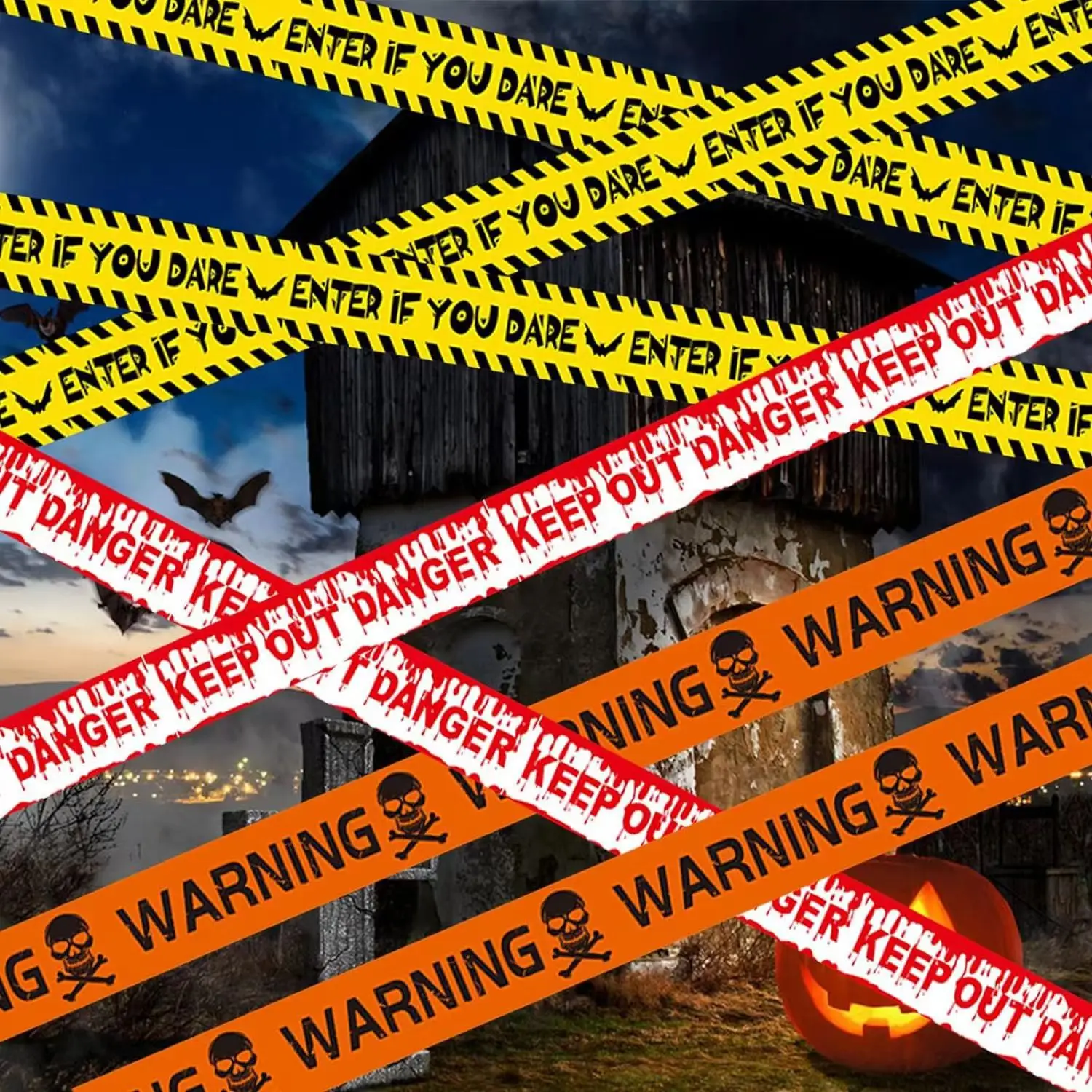 Halloween Warning Caution Tape Fake Blood Splatter Danger Barrier for Haunted House Horror Party Outdoor Scary Decor