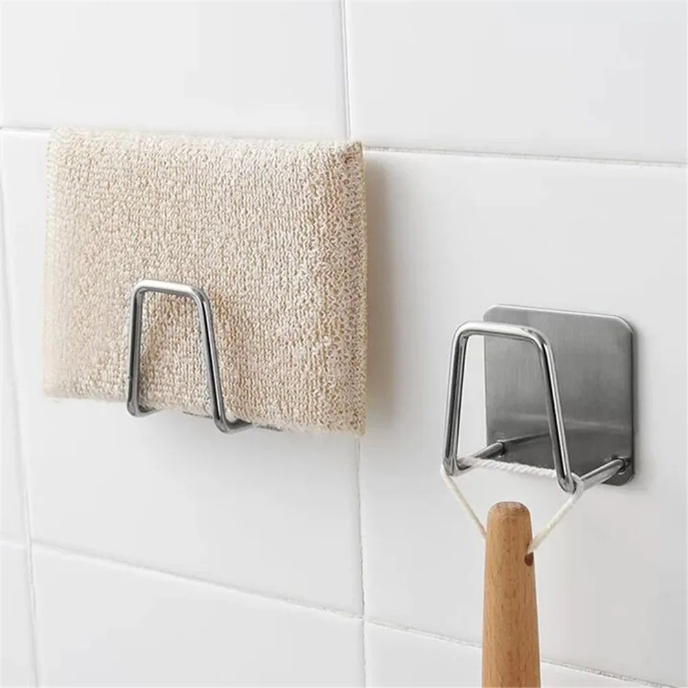 Kitchen Stainless Steel Sponges Racks Self Adhesive Sink Sponges Drain Drying Rack Kitchen Sink Accessories Storage Holders