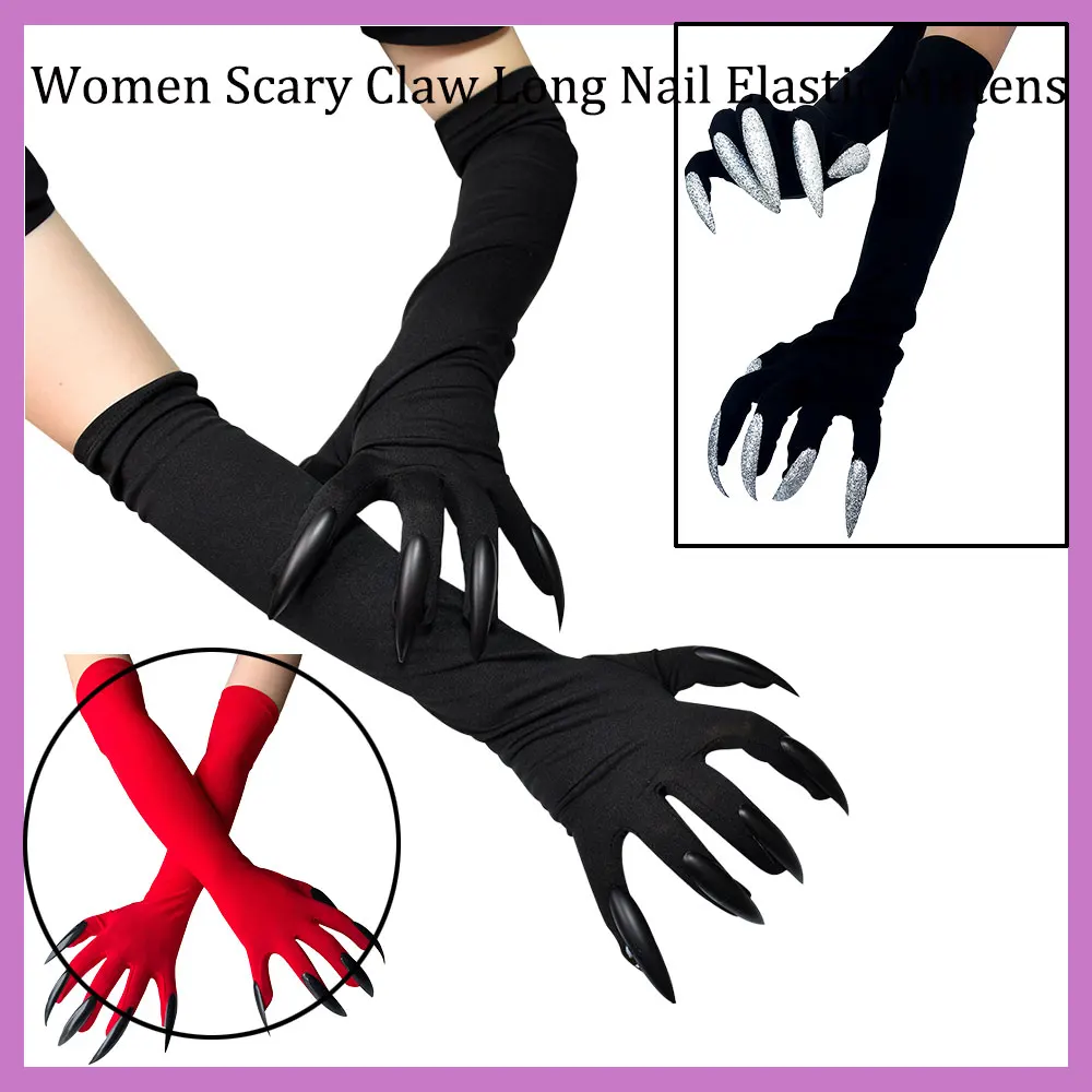 9 Styles Women Scary Claw Long Nail Elastic Mittens Halloween Devil's Ghost Claws Gloves Party Cosplay Performance Costume