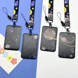 Black Universe Space Cartoon Card Sleeve Credit Card Holder Bus Card Student Card Access Card ABS Plastic Lanyard Card Cover
