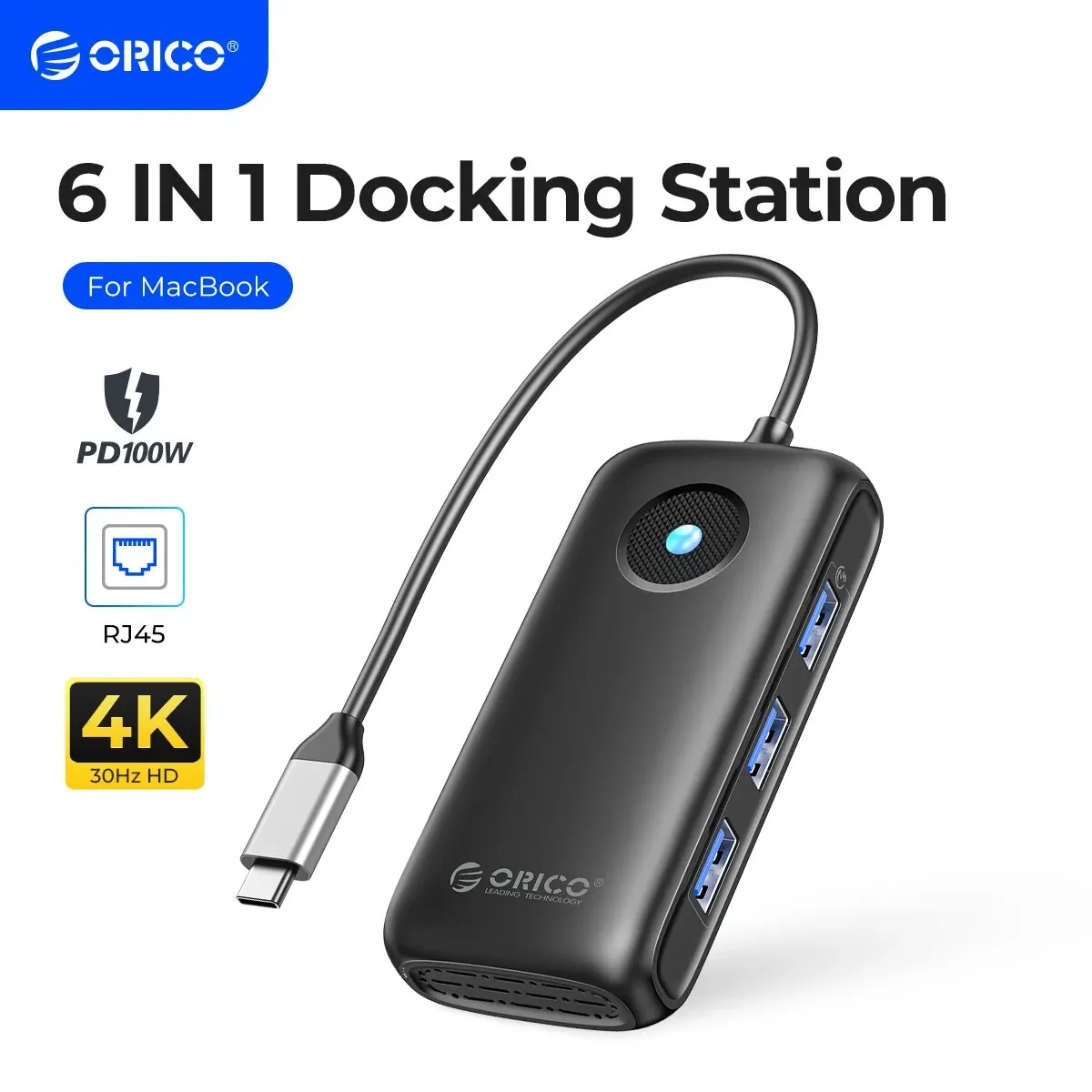 ORICO USB HUB 4K HDMI-com Adapter USB-C to RJ45 USB 3.0 2.0 PD 100W Dock for MacBook Pro Air M2 M1 Splitter Docking Station