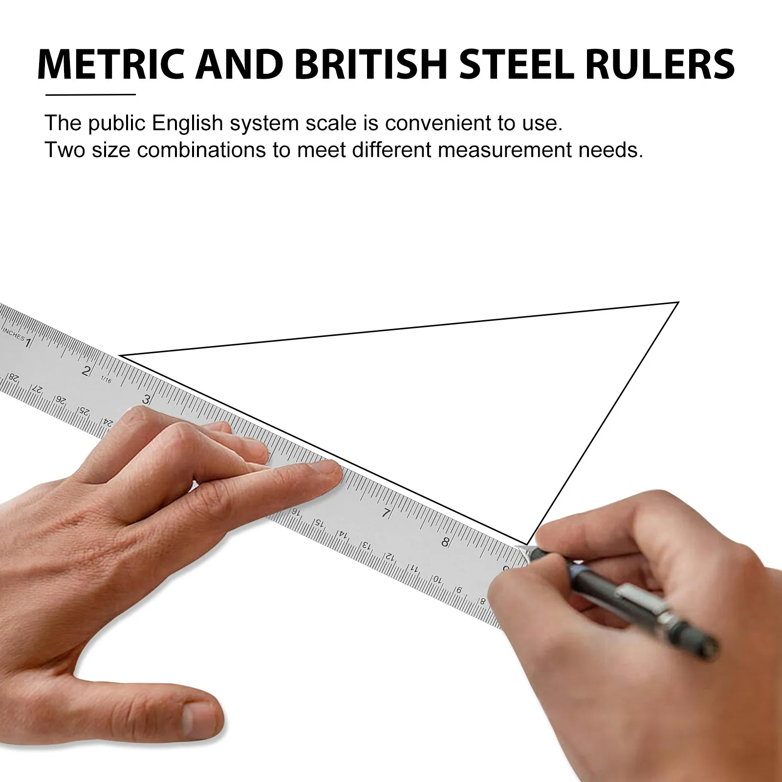 4Pcs Metal Ruler Cork Backed Drawing Measuring Tool Portable Scale Professional Office Supply Geometry Drawing Tool for Accurate