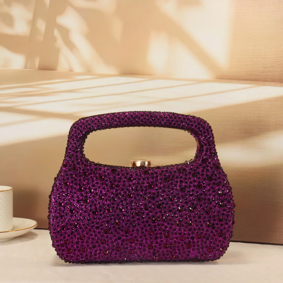 Gold glitter luxury hot diamond rhinestone evening bag, women's fashion temperament elegant clutch bag dinner bag